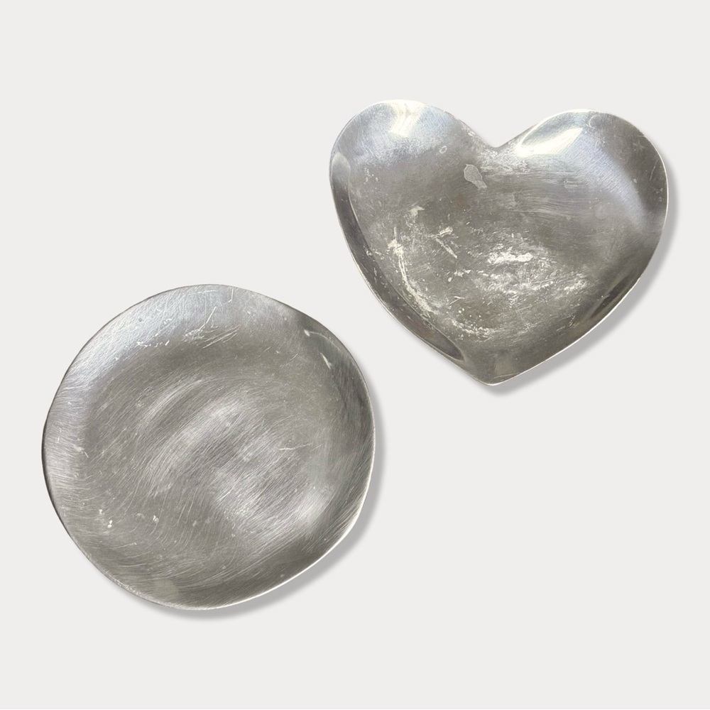 Vtg Pottery Barn Barona Silver Heart Pillar Candle Holder Plate Trinket Dish Lot